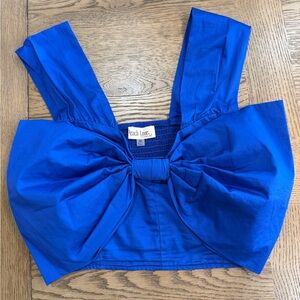 Peach Love California Cobalt Blue Bow-Front Crop Top NWOT